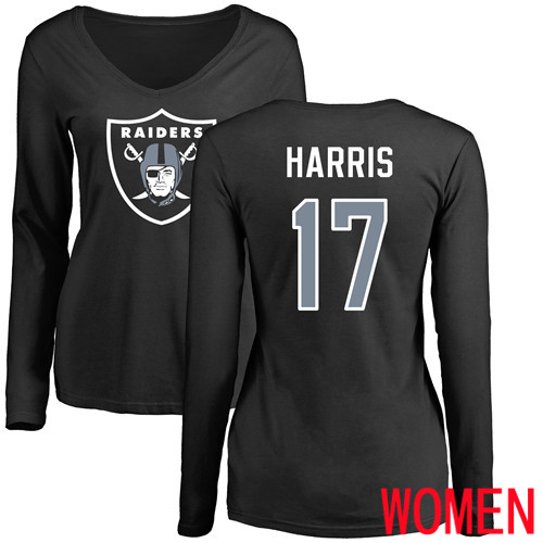Oakland Raiders Olive Women Dwayne Harris Name and Number Logo NFL Football #17 Long Sleeve T Shirt